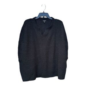 Talbots Wool Blend Chunky Poncho Knit Sweater Black S/M Classic Cozy Pullover